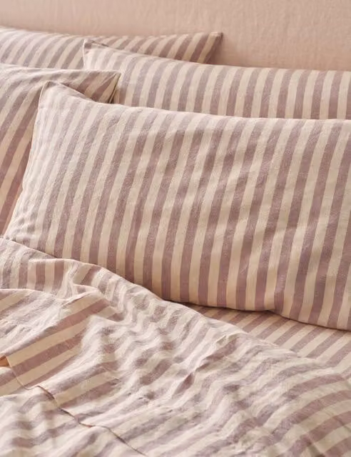 Piglet In Bed 2 Pack Striped Linen Rich Pillowcases in Purple