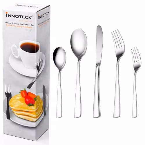 Innoteck 20 Piece Polished Silver Stainless Steel Cutlery Set for 4 – 1