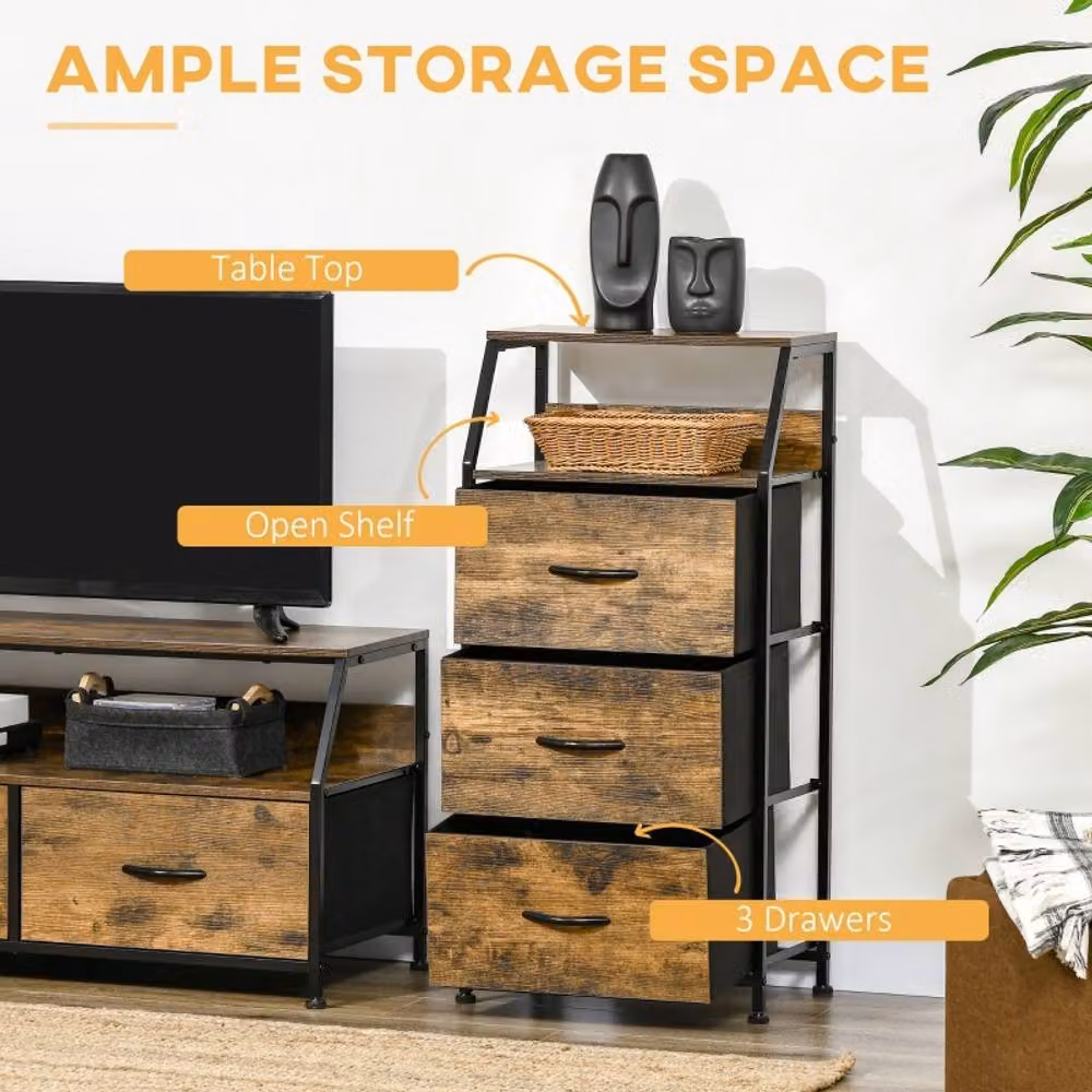 STILVORA Industrial 3 Drawer Storage Cabinet with Steel Frame in Rustic Brown – 2