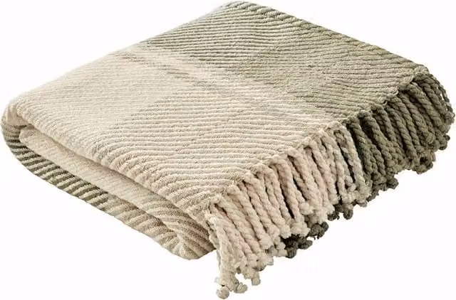 Laura Ashley Dylan Checked Pure Cotton Woven Throw with Fringes in Green Mix