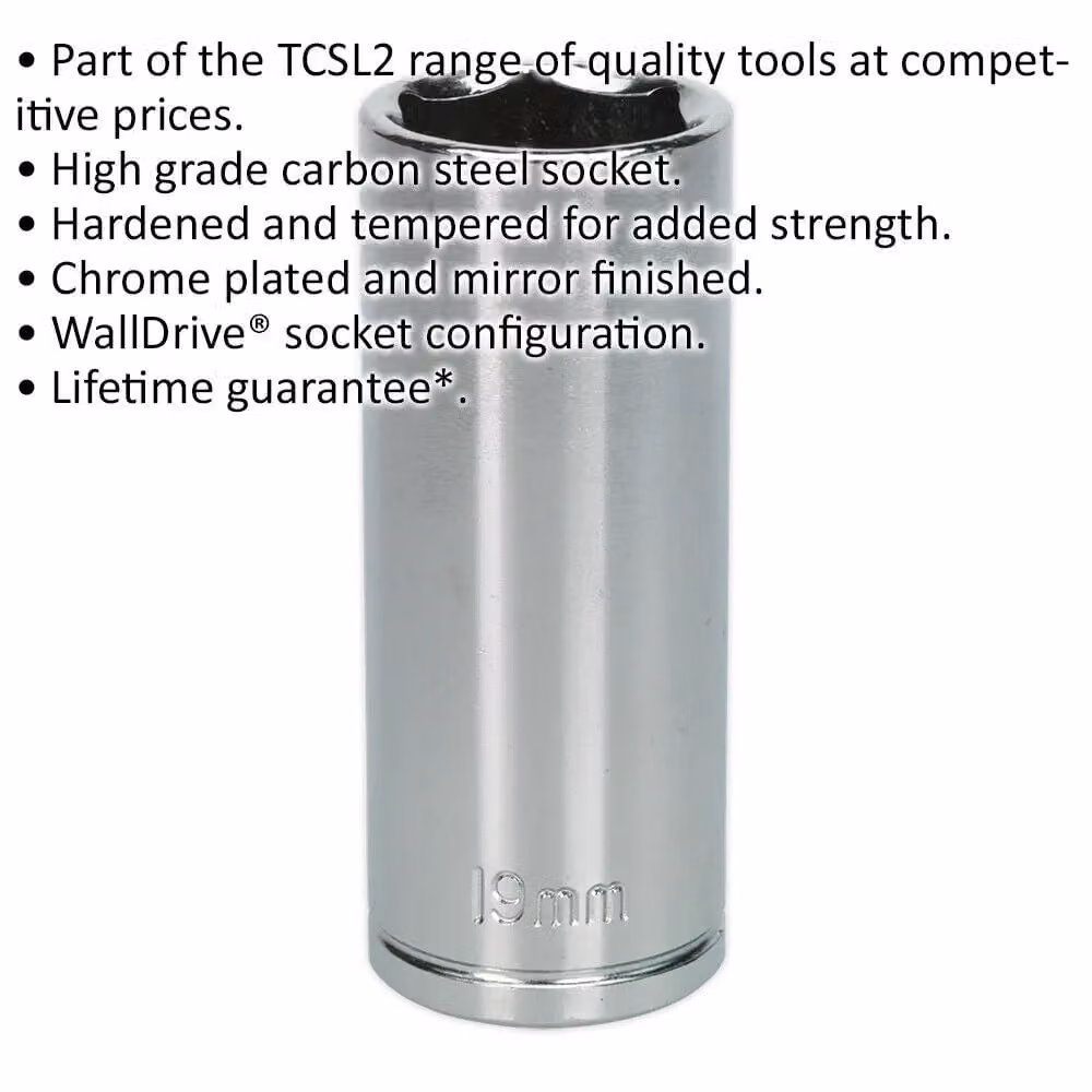 Loops 19mm Deep Drive Socket 3/8 inch Square Drive in Silver Chrome Plated Carbon Steel – 2