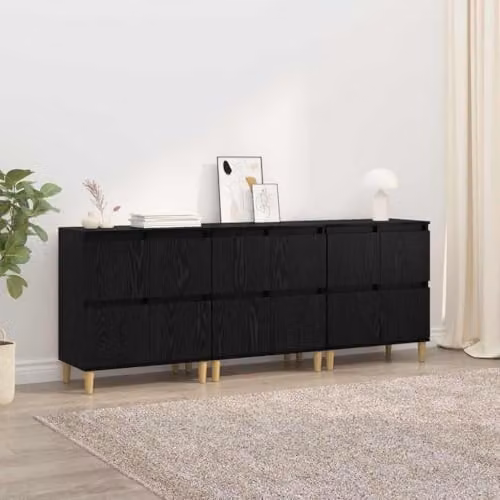 vidaXL Set of 3 Modern Sideboards in Black and Brown, W/D/H: 60 x 35 x 70 cm – 2