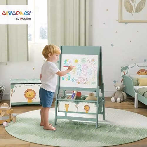 AIYAPLAY 3-in-1 Art Easel for Kids with Whiteboard and Blackboard, Green – 2