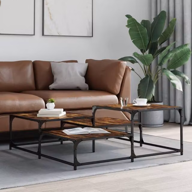 Berkfield Home Smoked Oak Coffee Table in Brown, W/D/H: 107 x 107 x 40 cm – 1