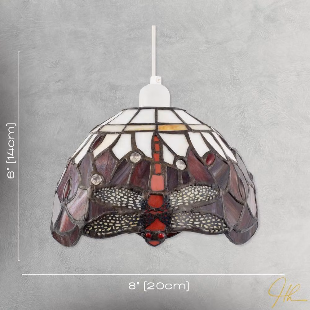 Happy Homewares Red and White Stained Glass Dragonfly Tiffany Pendant Shade – 5