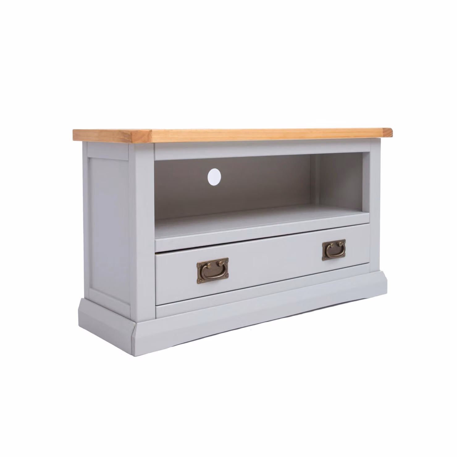 Cabinet Bits Loreo 1 Drawer TV Cabinet in Light Grey Waxed Pine with Brass Drop Handle – 2