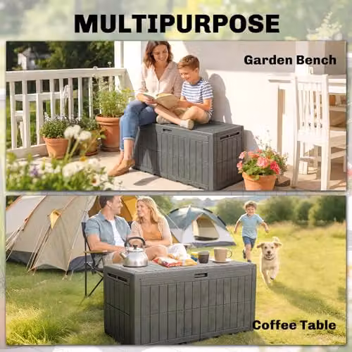 Outsunny 440L Waterproof Resin Garden Storage Box with Lockable Lid in Grey or Brown, W/D/H: 150 x 65 x 62 cm – 9