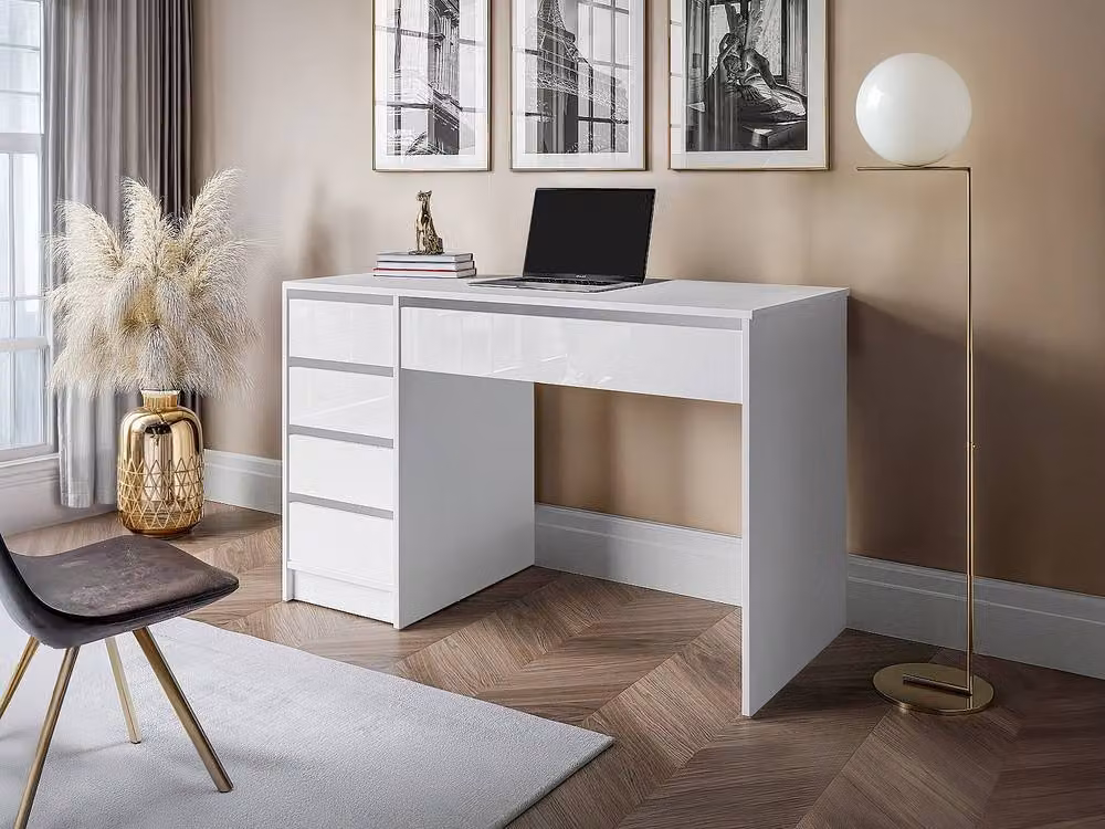 JENEMI Modern Gloss White Writing Desk with Drawer Unit W/D/H: 120 x 60 x 76 cm – 3