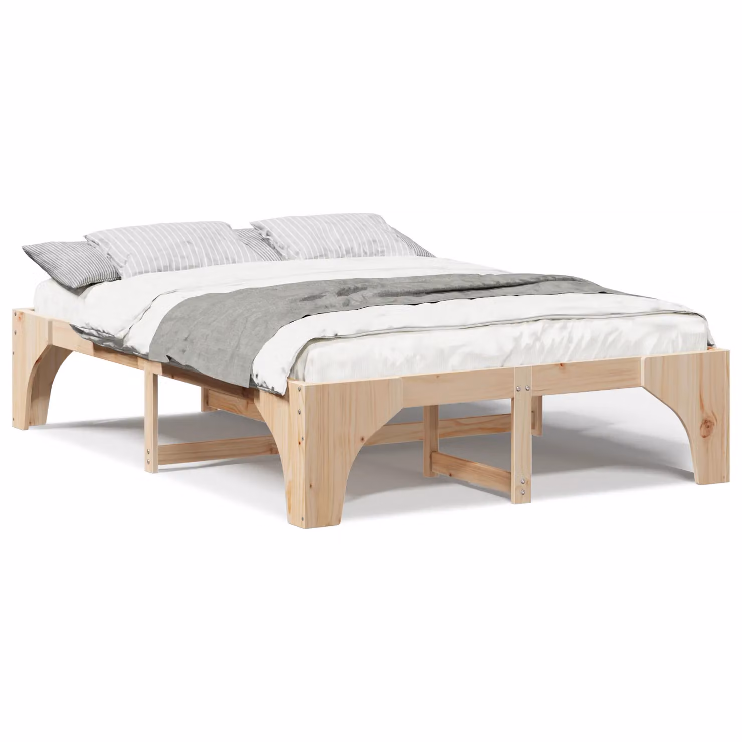 Berkfield Home Floor Bed Frame with Storage in Brown, Solid Pine Wood, W/D/H: 140 x 200 cm – 2