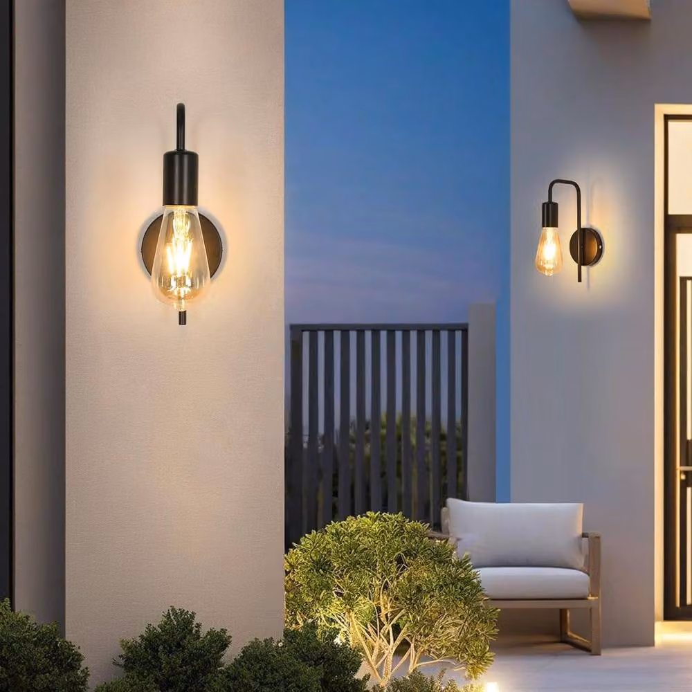 COMELY 2 Pack Industrial Vintage Wall Lights in Black with E27 Bulb Holder – 3