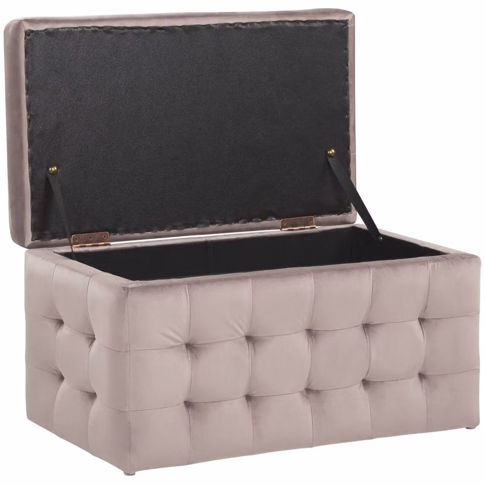 Wyld and Coco Pink Velvet Tufted Storage Ottoman Bench with Hinged Lid – 4