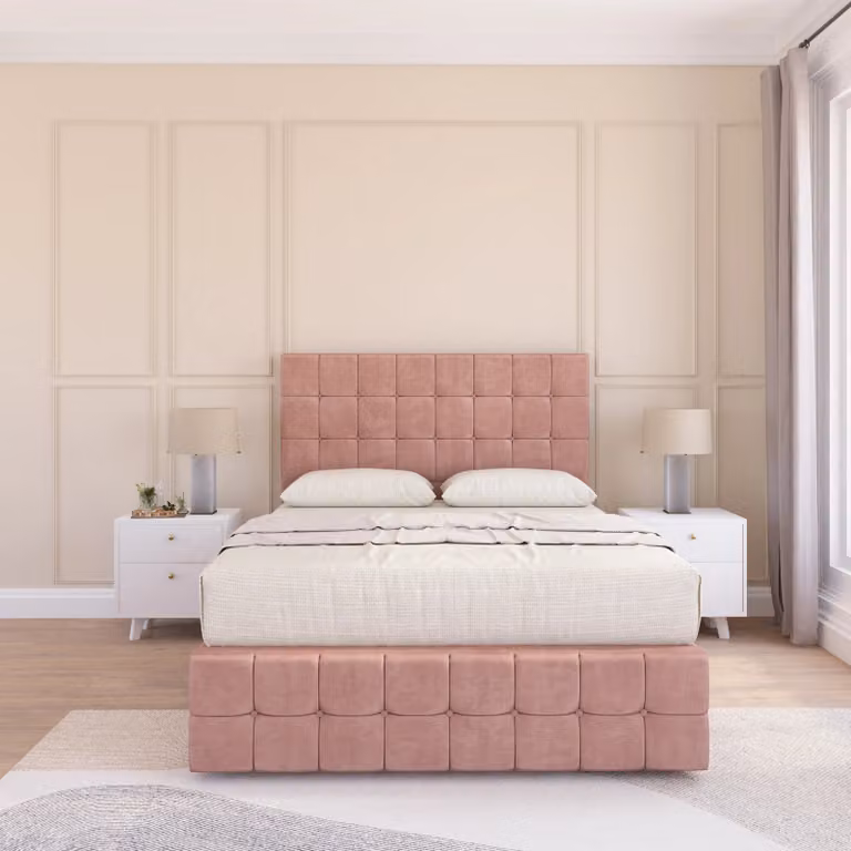 Sloomy Berlin Chesterfield Divan Bed Base in Pink Velvet, King Size, W/D/H: 180 x 200 cm