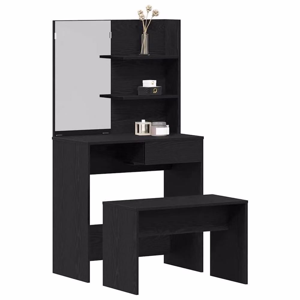 Berkfield Home Modern Black Oak Dressing Table Set in Engineered Wood – 3
