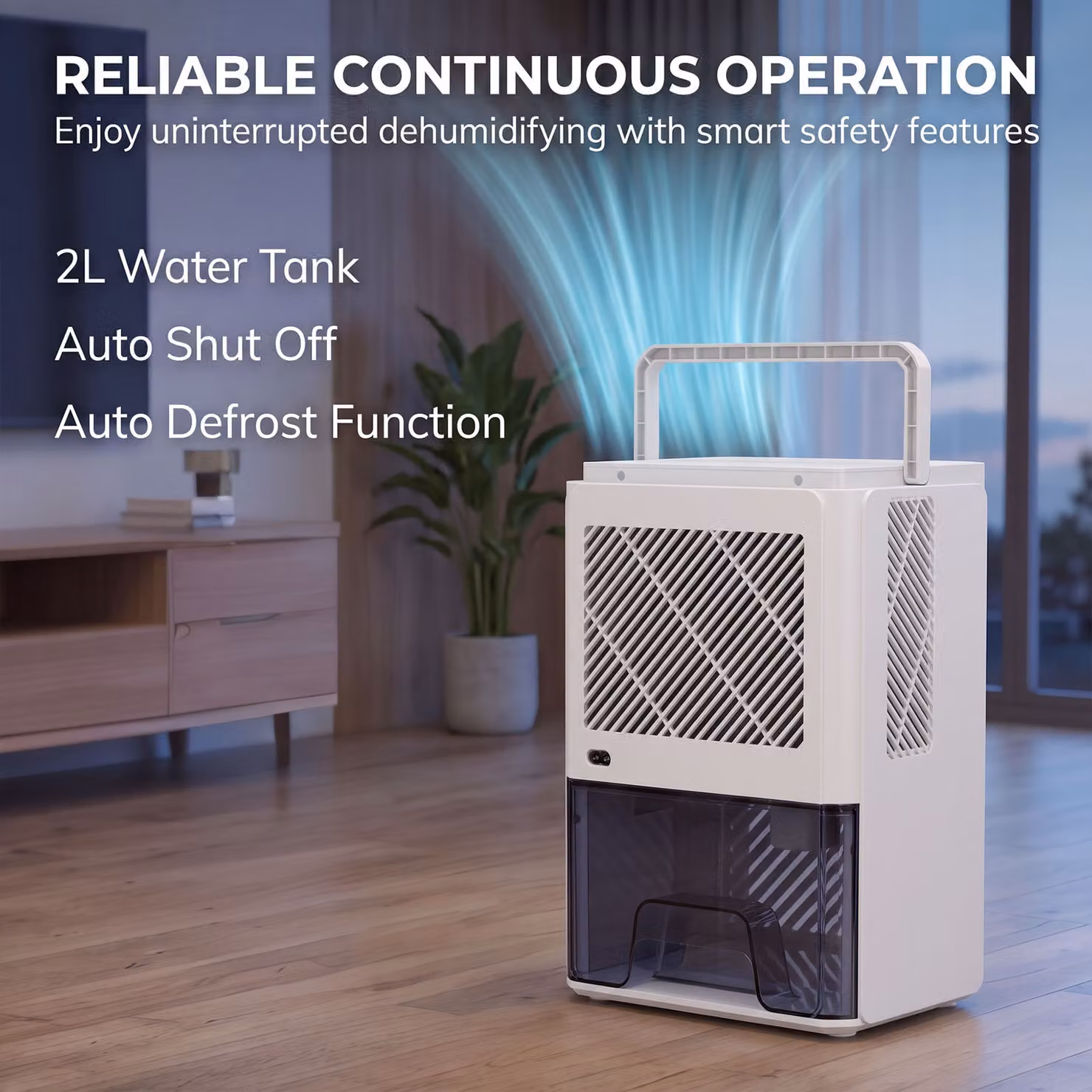 HOMCOM Small Dehumidifier with RGB Mood Lights, 24H Timer and LED Display, White – 4