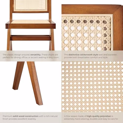 tectake Mid-Century Modern Dining Chair with Solid Wood Frame and Viennese Wickerwork in Dark Brown – 4