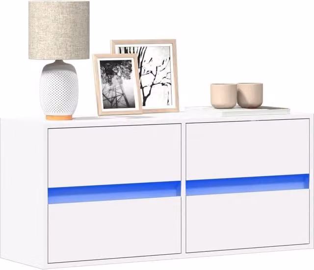 Berkfield Home Modern Glossy White TV Wall Cabinet with LED Lights, W/D/H: 100 x 31 x 45 cm – 1
