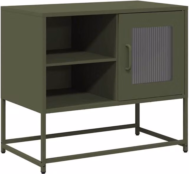 Berkfield Home Industrial Metal TV Cabinet in Matt Olive Green, W: 68 cm, D: 39 cm, H: 60.5 cm – 1