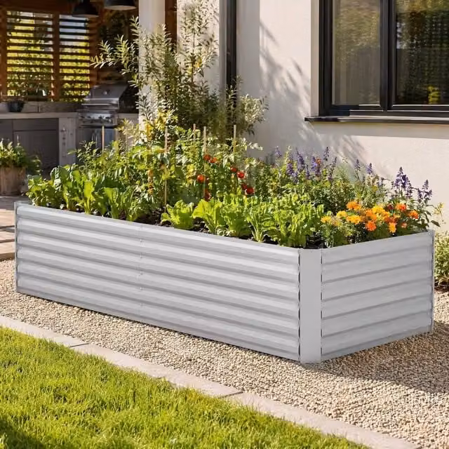 STILVORA Set of 2 Grey Steel Raised Garden Beds W/D/H: 180 x 90 x 59 cm