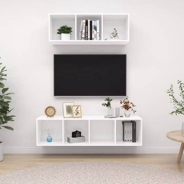 Berkfield Home 2 Piece Minimalist White Matt TV Cabinet Set in Engineered Wood