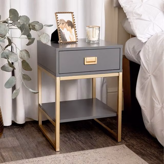 Melody Maison Modern Grey and Gold Bedside Table