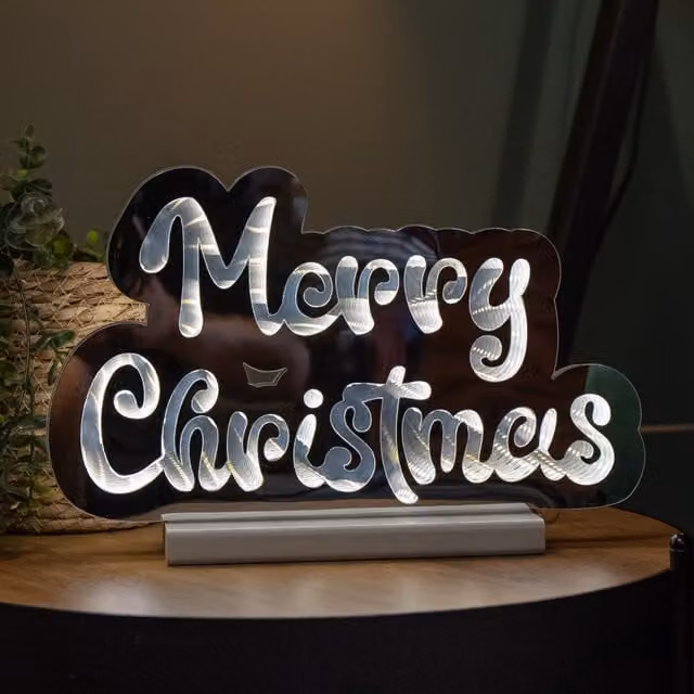 Samuel Alexander Merry Christmas Infinity Decoration with White LEDs, White, 32 cm