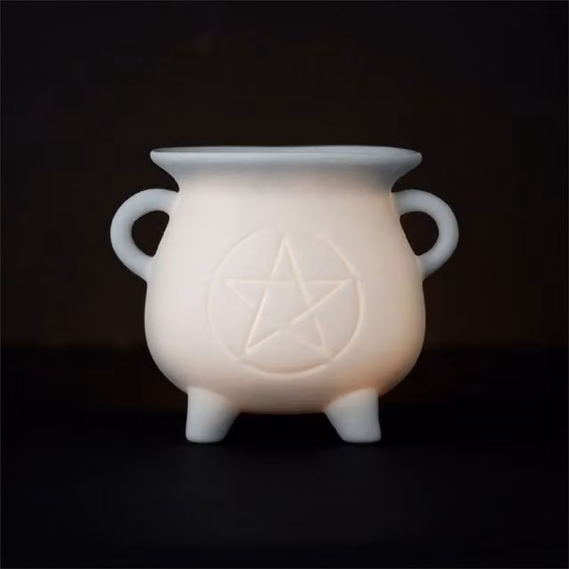 Pentagram Cauldron Ceramic Oil Burner for Wax Melts and Fragrance Oils, White
