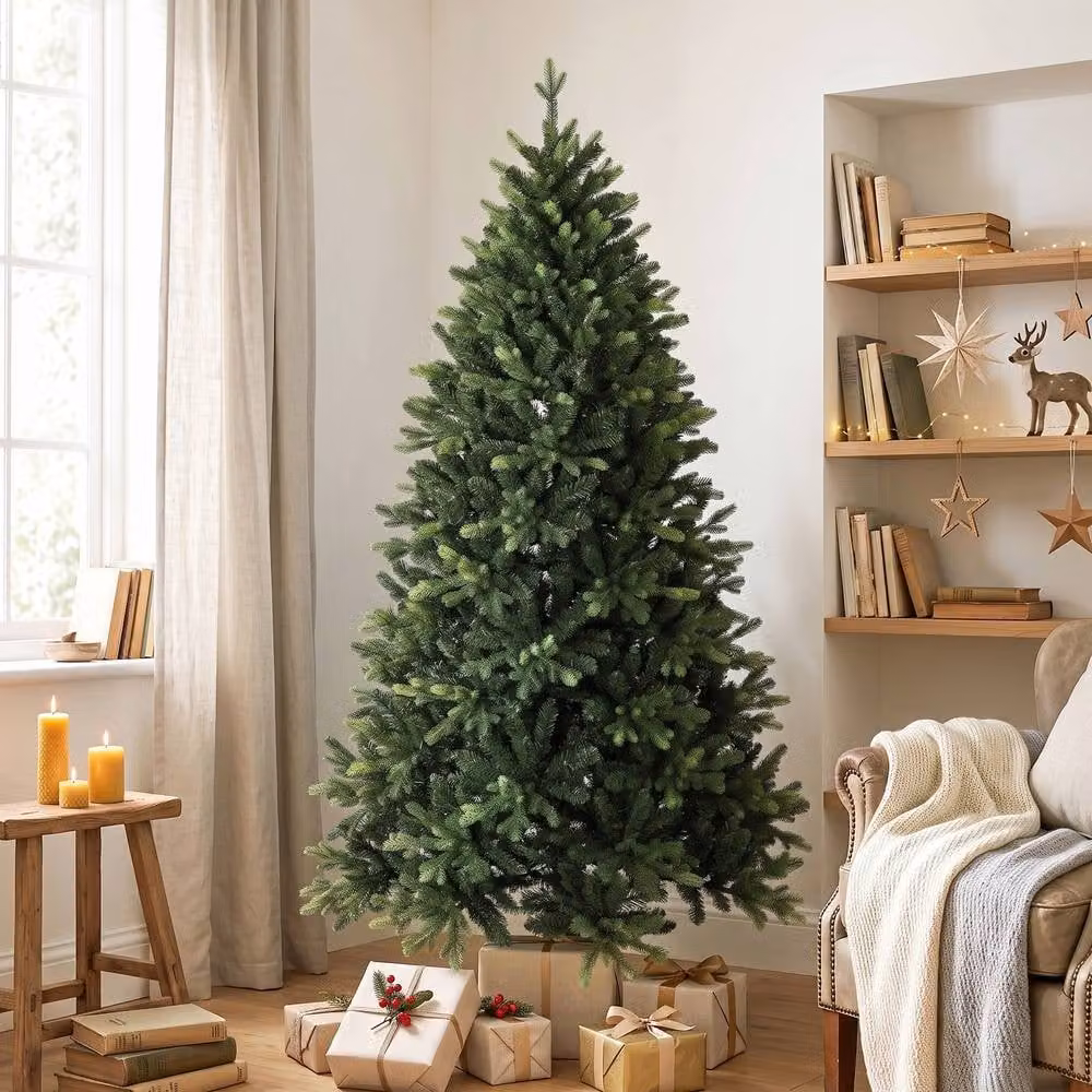 HOMCOM 6ft Green Artificial Christmas Tree with Solid Fir Wood Stand – 2