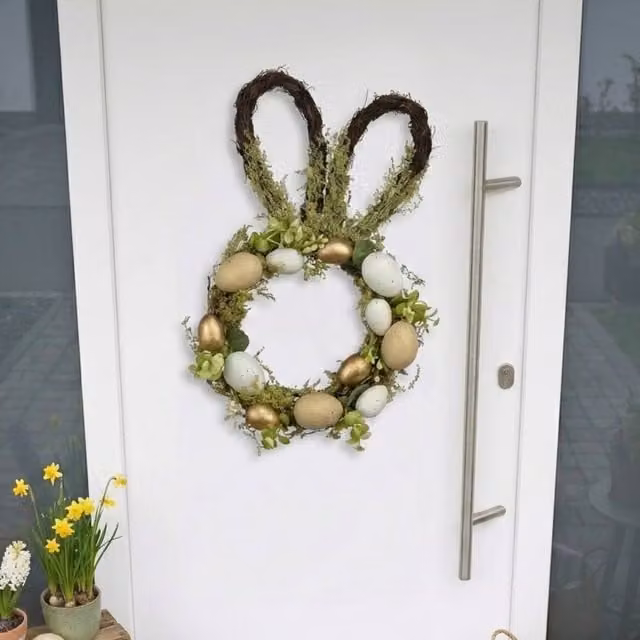 Garden Greatness Hanging Golden Eggs and Bunny Easter Wreath in Gold and Multicolour