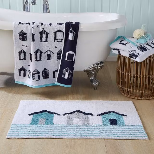 Fusion Beach Huts Anti-Slip Cotton Bath Mat in Blue