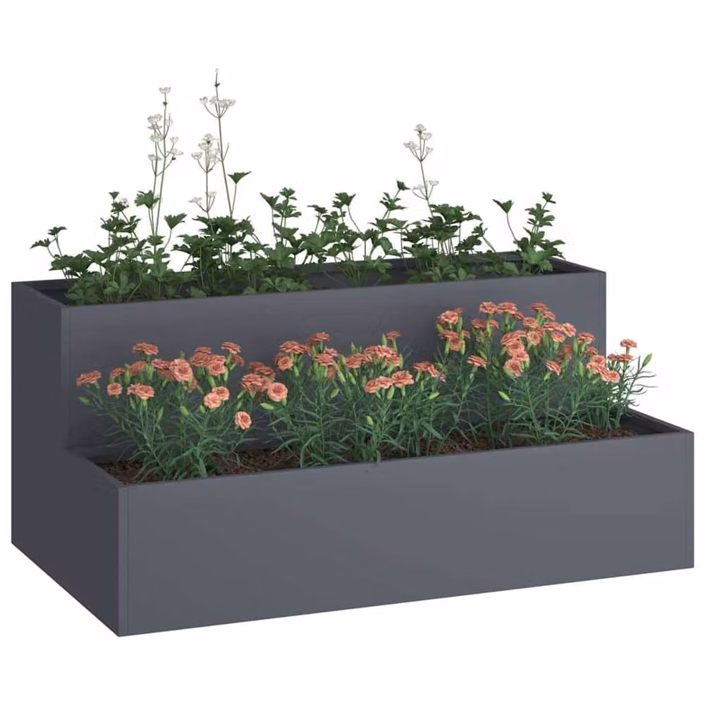 Berkfield Home 2-Tier Anthracite Plastic Garden Planter in Dark Grey, W: 100 cm, D: 60 cm, H: 45 cm – 3