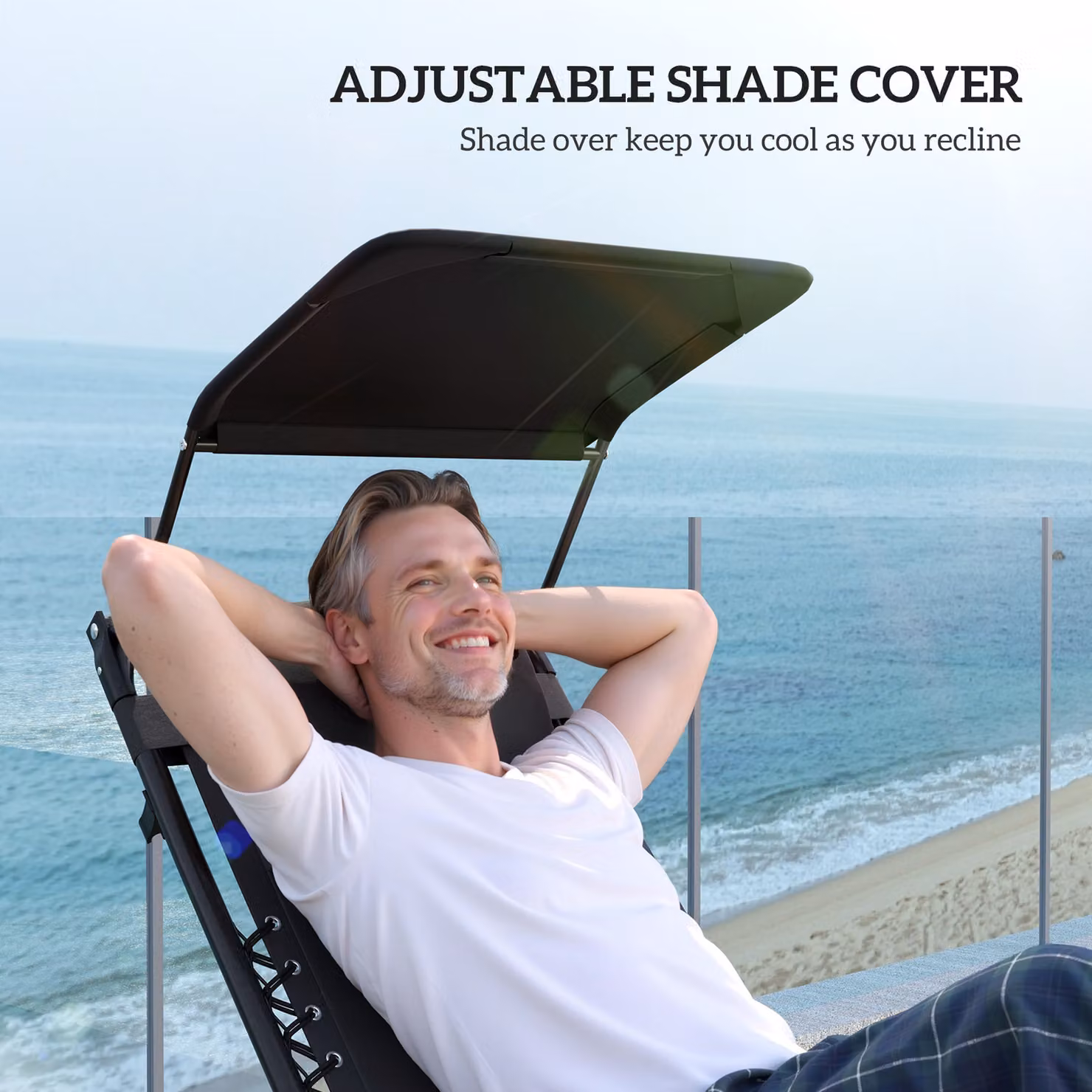 Outsunny Zero Gravity Lounger Chair in Black with Sun Canopy, Adjustable Headrest and Cup Holders – 5