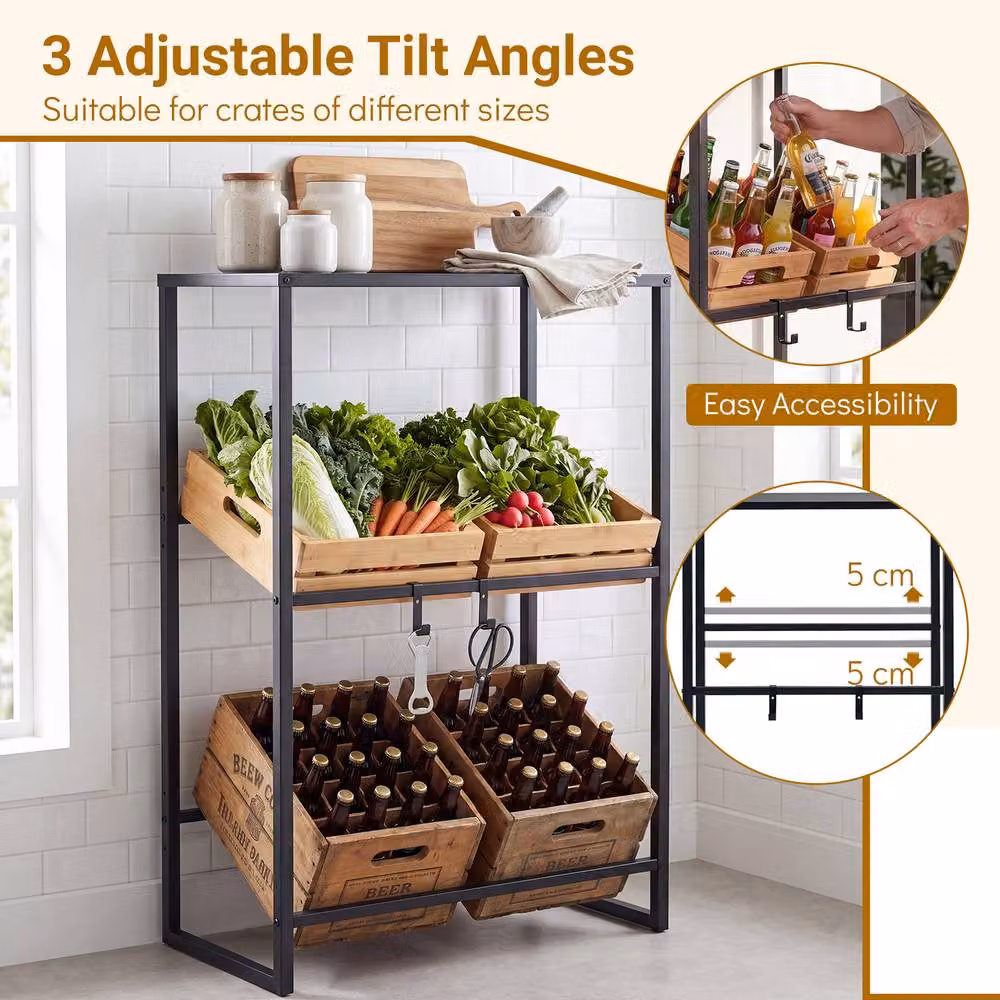 Gymax 3-Tier Metal Wine Rack and Drink Storage Shelf in Black, Height: 112 cm – 7