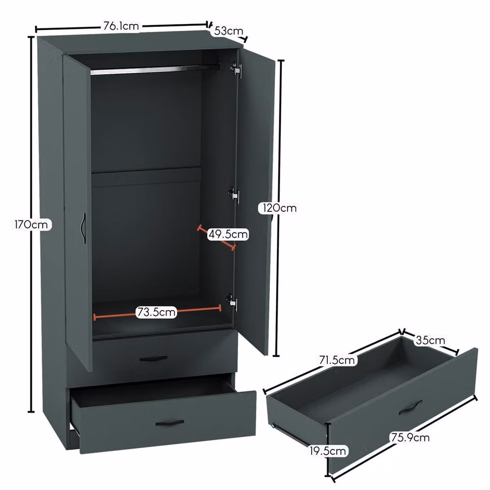 FORGEVIO Green Wooden Wardrobe with Modern Hinged Doors and Integrated Drawers – 4