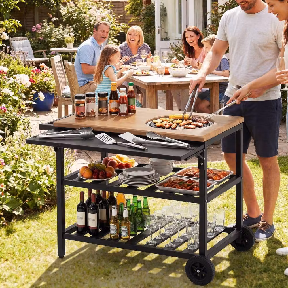 Costway Multicolour Metal Dining Cart with Korean BBQ Grill and 2 Shelves, W/D/H: 86.36 x 50.8 x 78.5 cm – 8