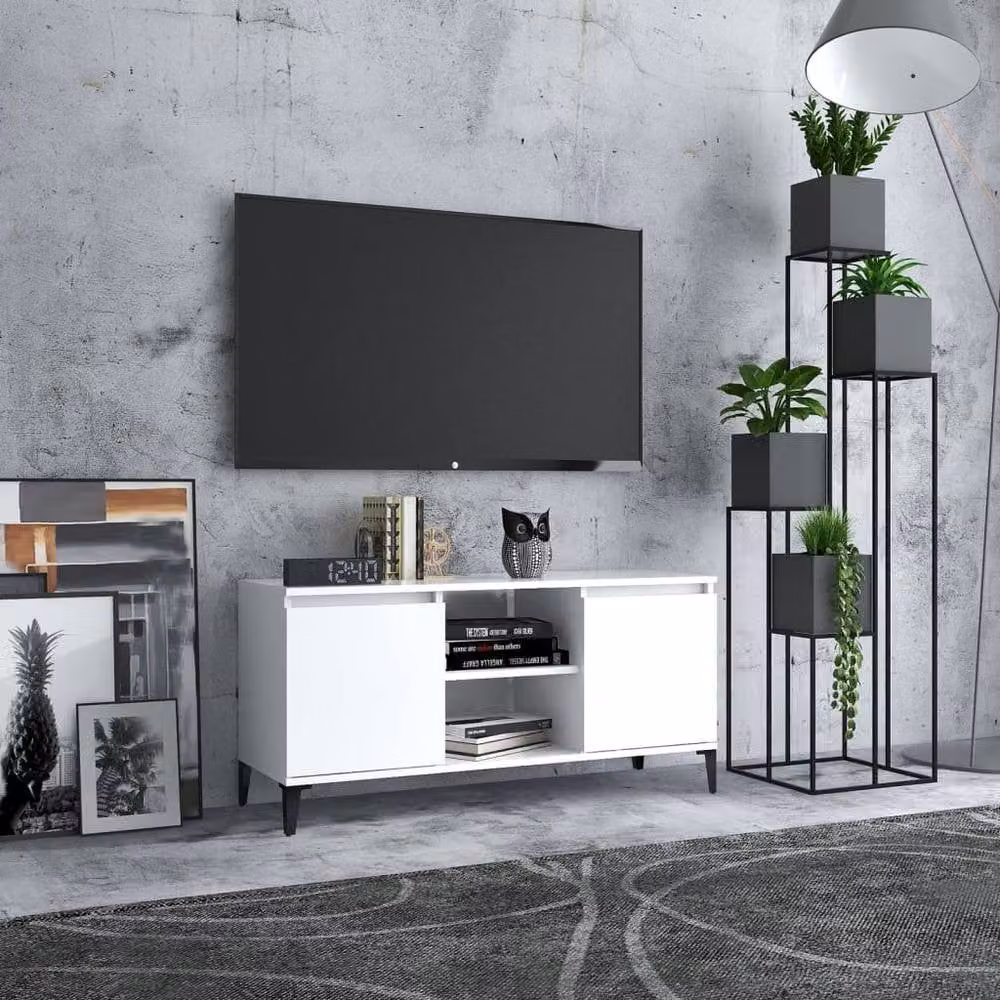 Berkfield Home Industrial TV Cabinet with Metal Legs, White, W: 103.5 cm, D: 35 cm, H: 50 cm – 2
