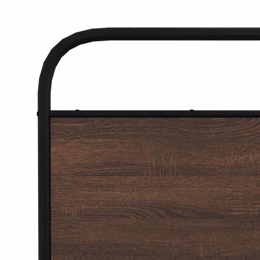Berkfield Home Metal and Wood Bed Frame in Brown Oak, King Size, W/D/H: 150 x 200 cm – 4