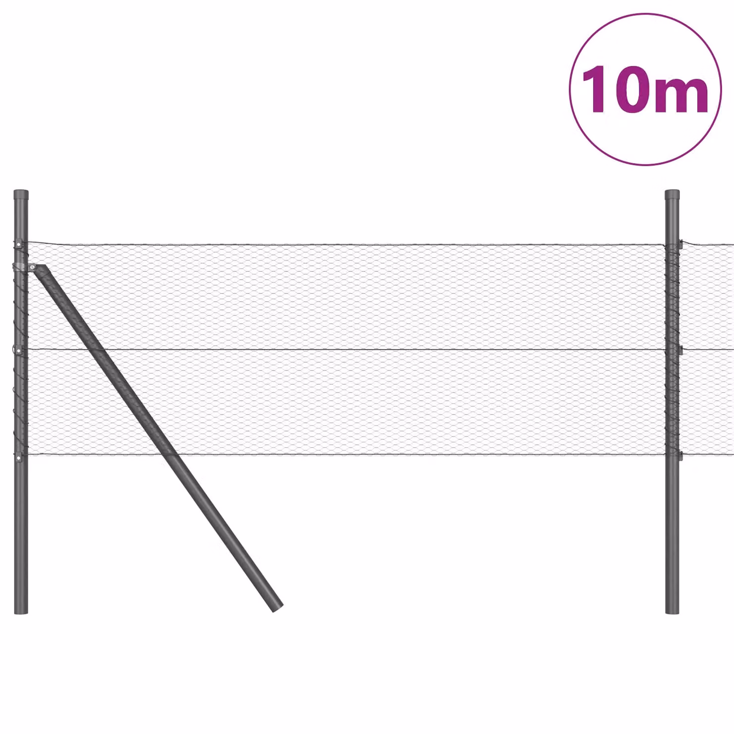 Berkfield Home Grey PVC-Coated Steel Hexagon Fence, W: 0.8 m, L: 10 m – 2