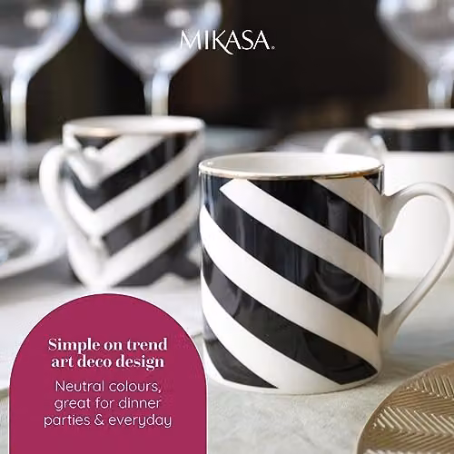 Mikasa Luxe Deco White and Gold Geometric Bone China Mug Set of 4, 380ml – 3