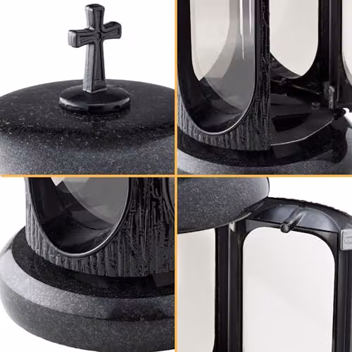 NOVECRAFTO Black Granite Memorial Lantern with Cross, Height: 22 cm – 9