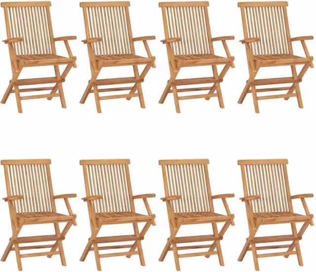 Berkfield Home Set of 8 Stackable Garden Chairs in Brown Solid Teak Wood – 1