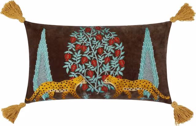 Make It A Home Floral Embroidered Velvet Cushion Cover in Multicolour and Brown