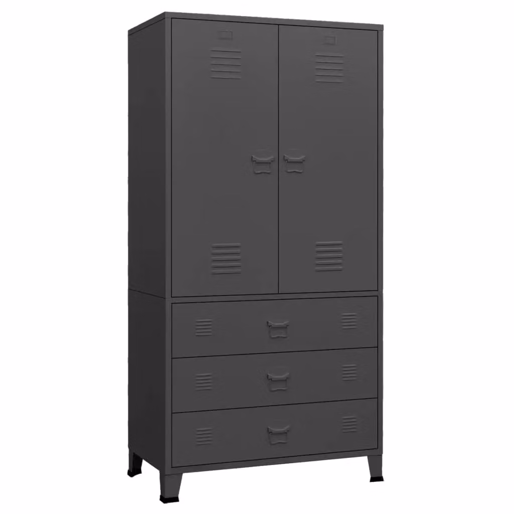 Berkfield Home Industrial Metal Wardrobe in Anthracite and Black, W/D/H: 90 x 50 x 180 cm – 2