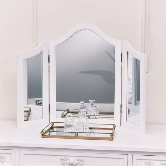 Melody Maison Pays Blanc Antique White Triple Dressing Table with Mirror