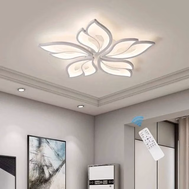 EONLION Modern 5-Head LED Ceiling Light Chandelier in White with Remote Control and Dimmable Function
