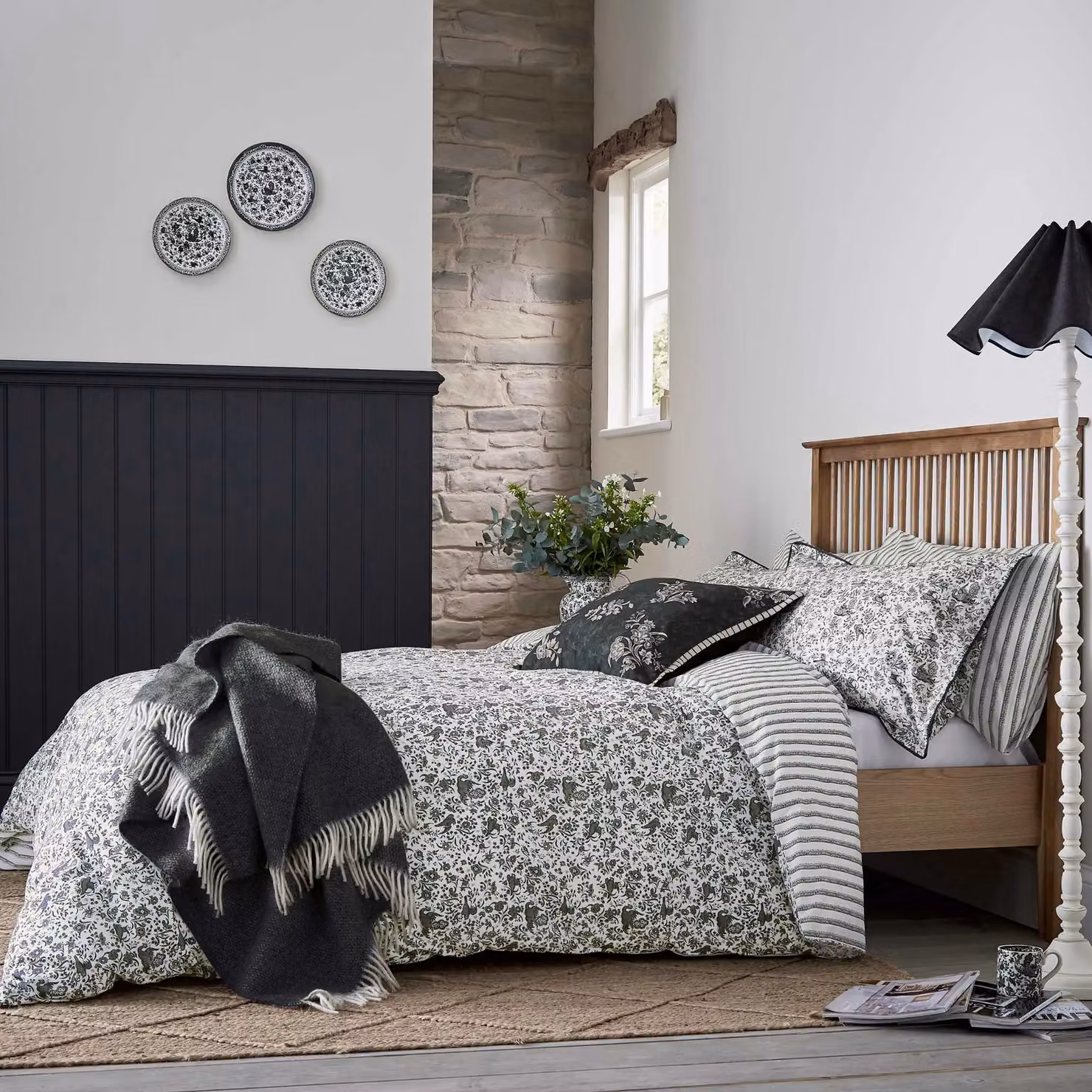 Burleigh x Bedeck of Belfast Regal Peacock Double Duvet Cover Set, Charcoal/White, W/D/H: 140 x 200 cm – 2
