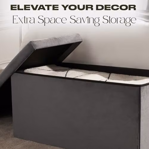 OHS Large Rectangular Velvet Ottoman Storage Box in Charcoal Grey, W/D/H: 80 x 40 x 40 cm – 4