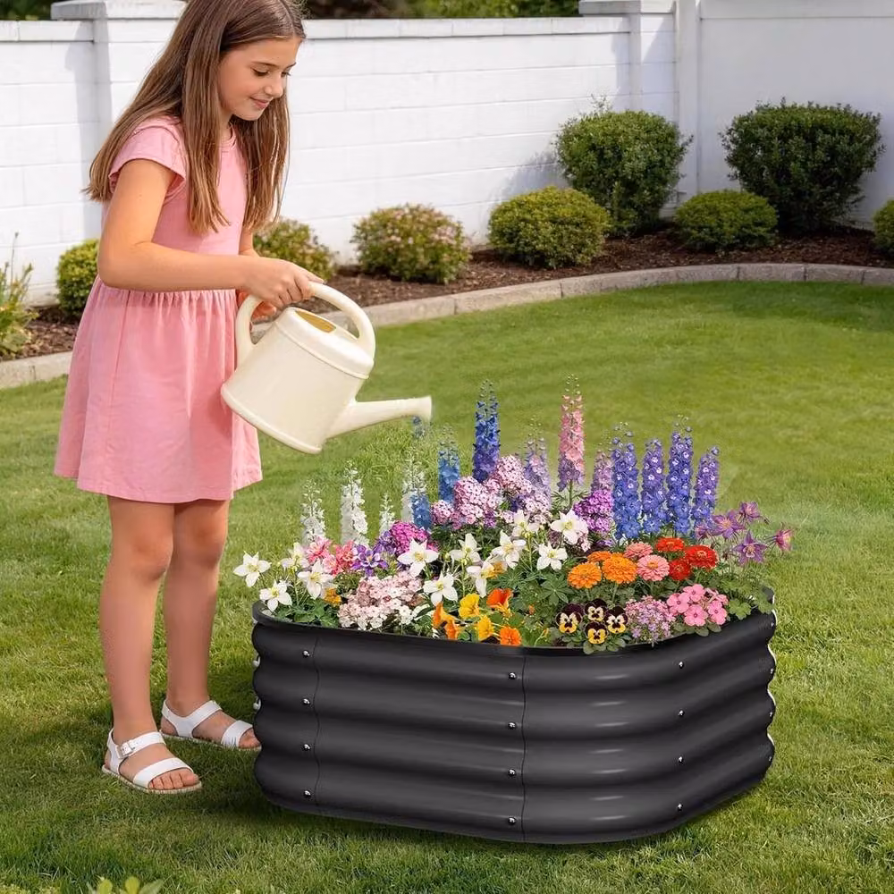 VOGREX Set of 2 Square Bottomless Raised Garden Beds in Galvanised Steel, Dark Grey, W: 60 cm, D: 60 cm, H: 30 cm – 3