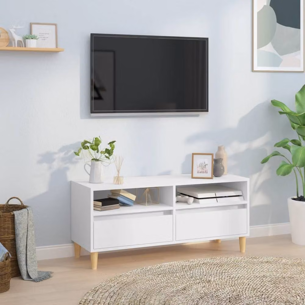 Berkfield Home Classic TV Cabinet in White, W/D/H: 100 x 34.5 x 44.5 cm – 2
