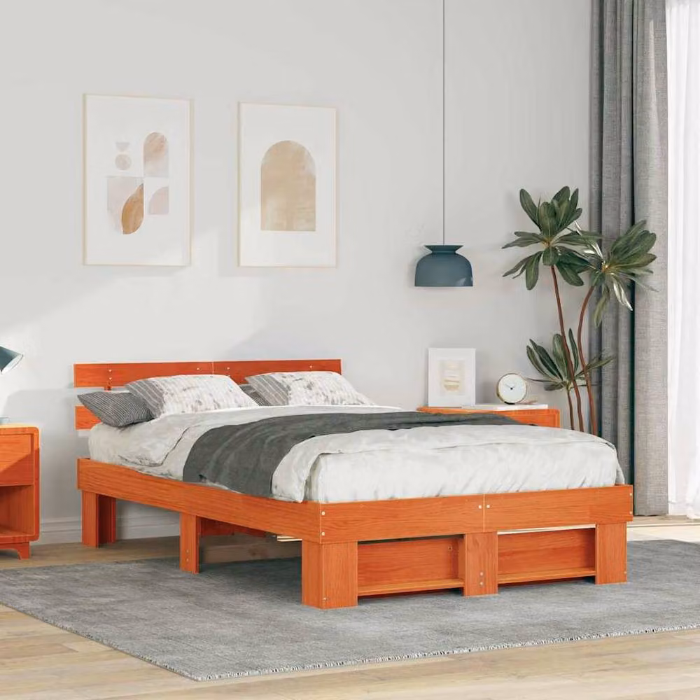 Berkfield Home Solid Pine Wood Bed Frame with Headboard, Brown, W: 120 cm, L: 200 cm – 2