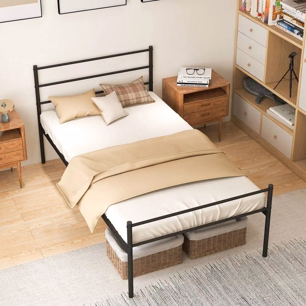 VOGREX Metal Single Bed Frame with Headboard in Black, W/D/H: 90 x 190 cm – 3